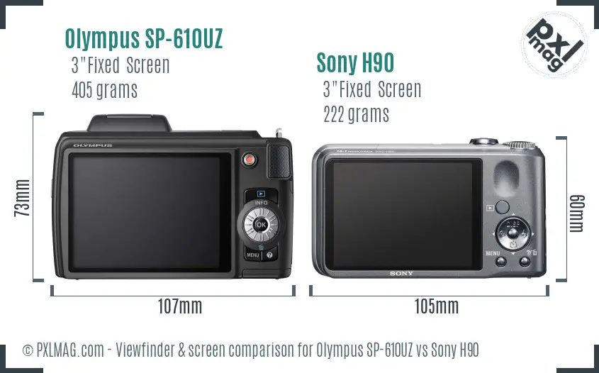 Olympus SP-610UZ vs Sony H90 Screen and Viewfinder comparison