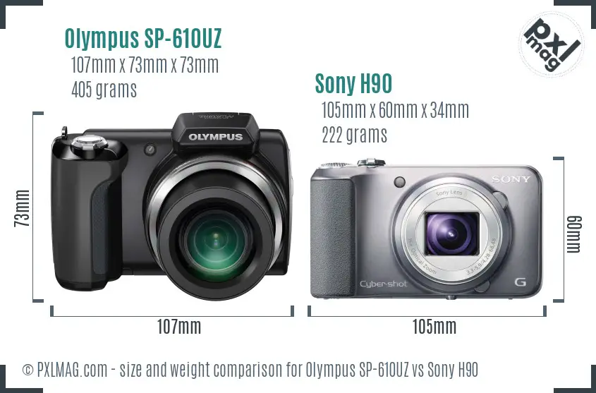 Olympus SP-610UZ vs Sony H90 size comparison