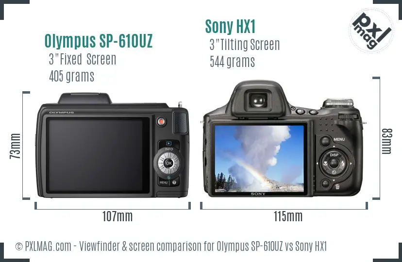 Olympus SP-610UZ vs Sony HX1 Screen and Viewfinder comparison