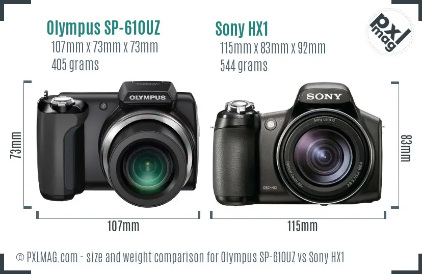 Olympus SP-610UZ vs Sony HX1 size comparison
