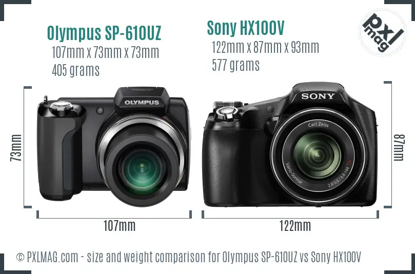 Olympus SP-610UZ vs Sony HX100V size comparison