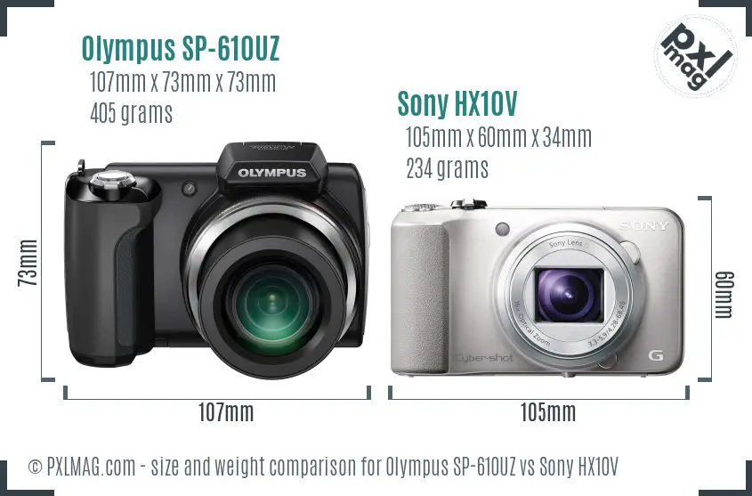 Olympus SP-610UZ vs Sony HX10V size comparison