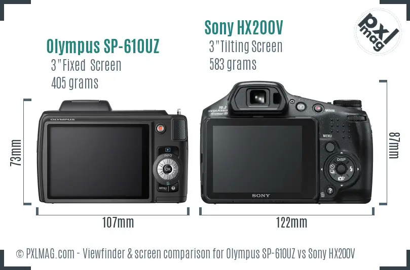 Olympus SP-610UZ vs Sony HX200V Screen and Viewfinder comparison