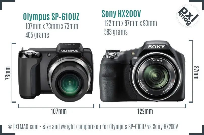 Olympus SP-610UZ vs Sony HX200V size comparison