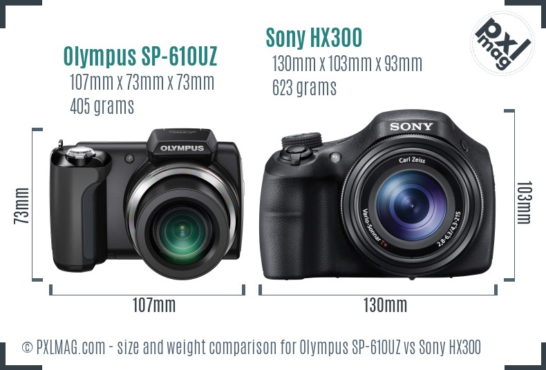 Olympus SP-610UZ vs Sony HX300 size comparison