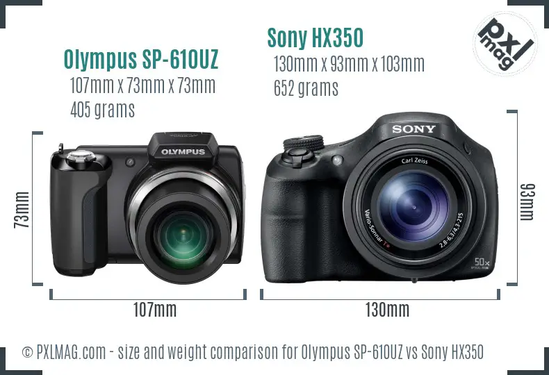 Olympus SP-610UZ vs Sony HX350 size comparison