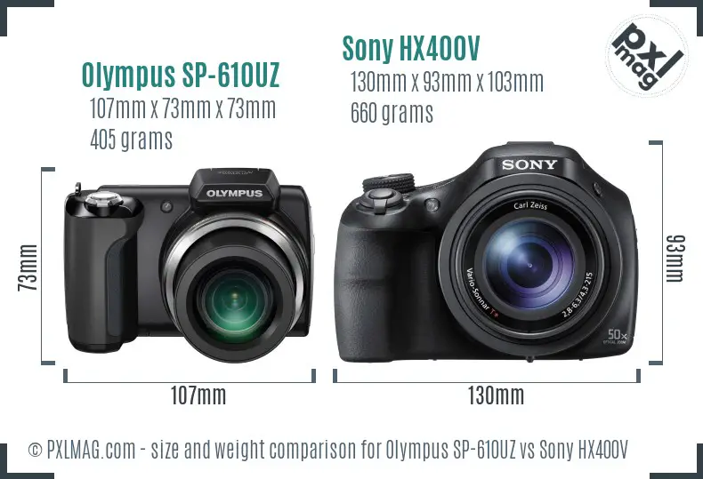 Olympus SP-610UZ vs Sony HX400V size comparison