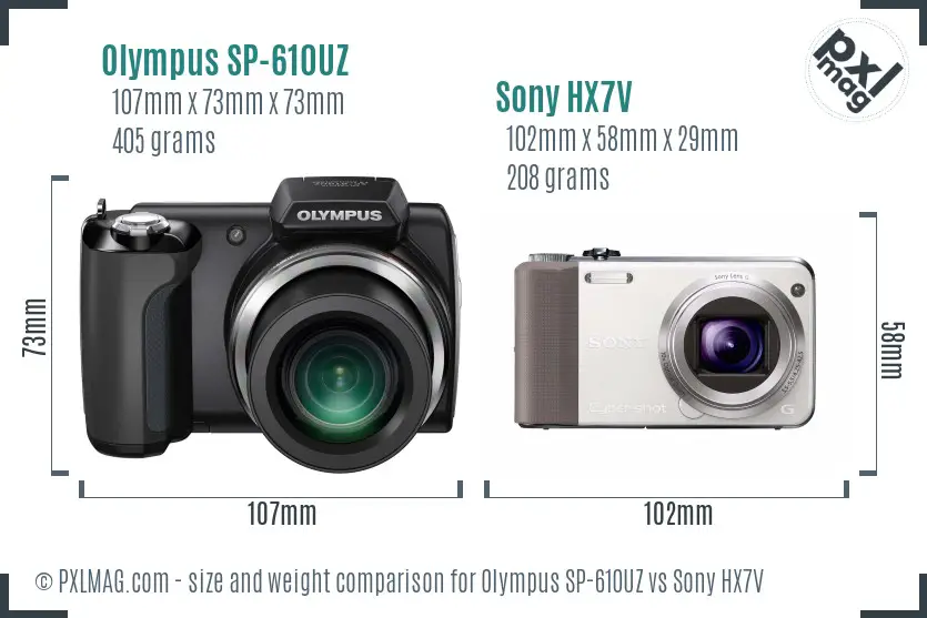 Olympus SP-610UZ vs Sony HX7V size comparison