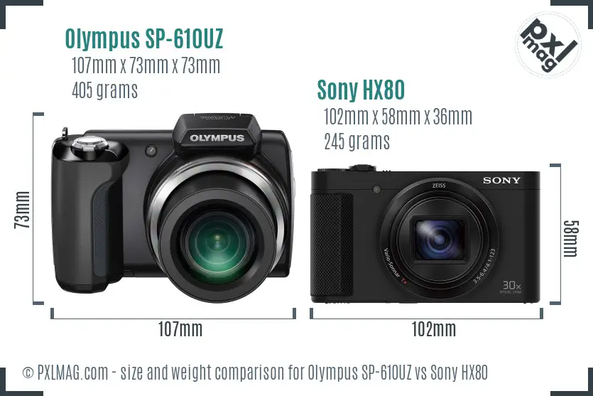 Olympus SP-610UZ vs Sony HX80 size comparison