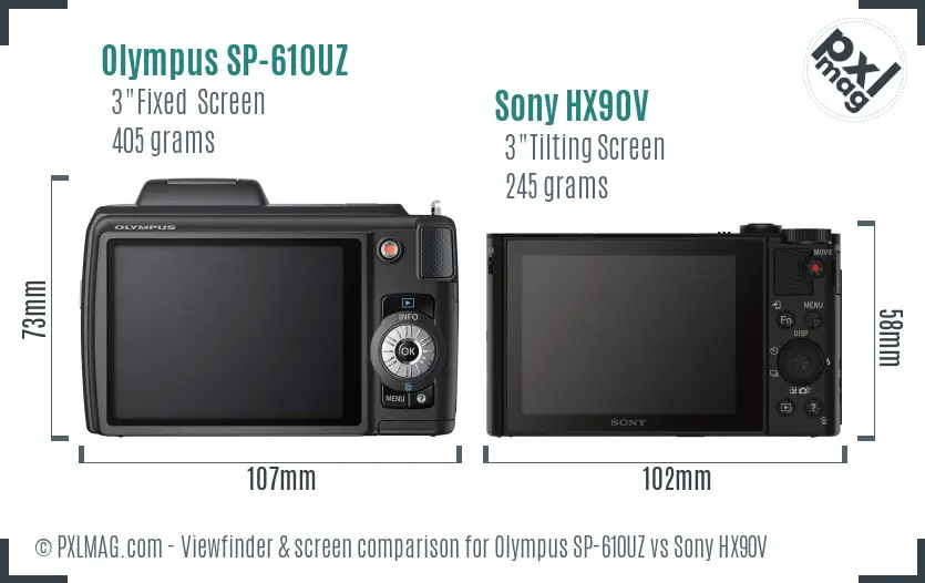 Olympus SP-610UZ vs Sony HX90V Screen and Viewfinder comparison