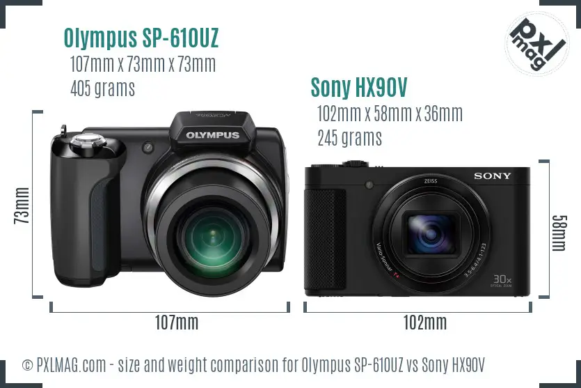 Olympus SP-610UZ vs Sony HX90V size comparison