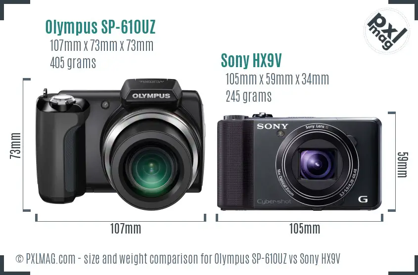 Olympus SP-610UZ vs Sony HX9V size comparison