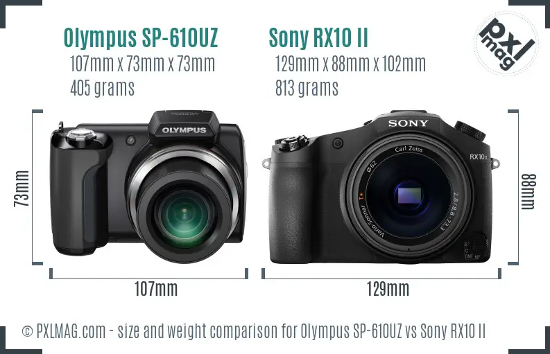 Olympus SP-610UZ vs Sony RX10 II size comparison