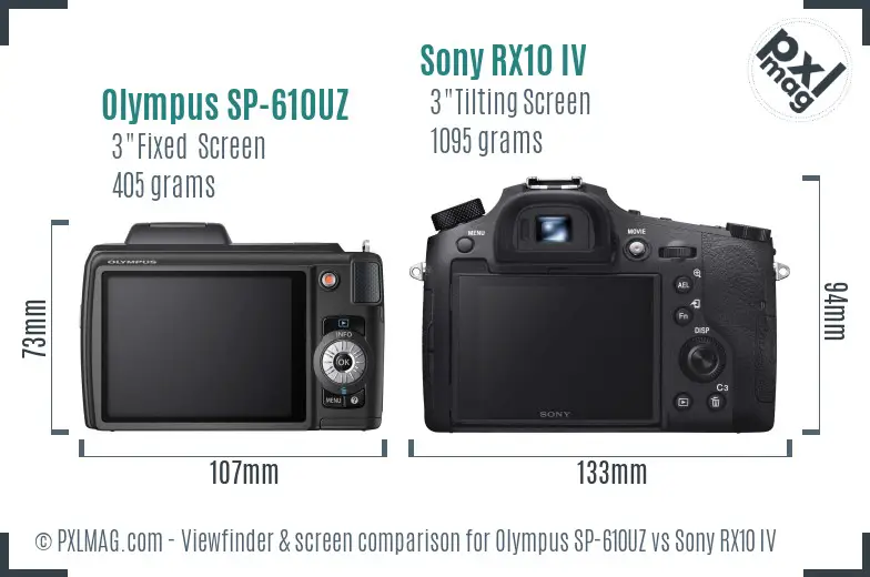 Olympus SP-610UZ vs Sony RX10 IV Screen and Viewfinder comparison