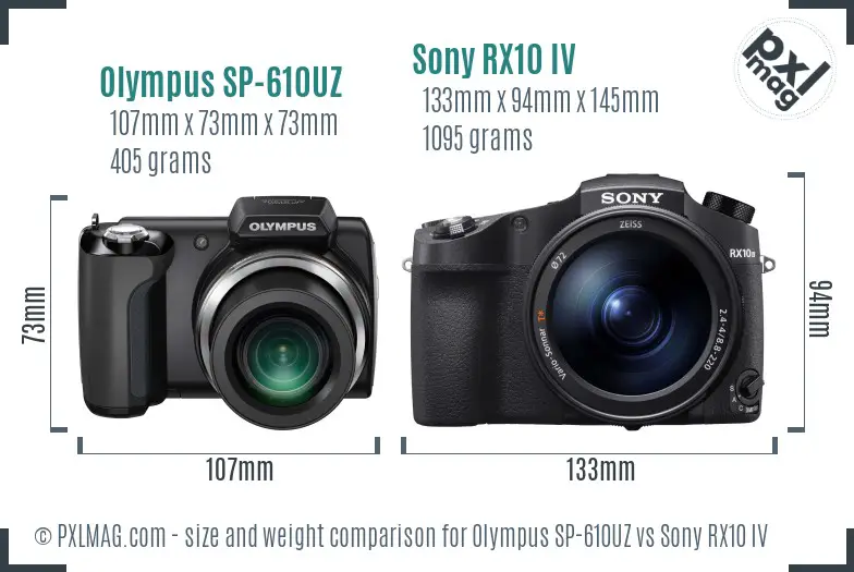 Olympus SP-610UZ vs Sony RX10 IV size comparison