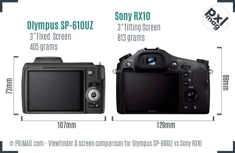 Olympus SP-610UZ vs Sony RX10 Screen and Viewfinder comparison