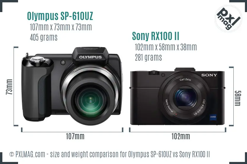Olympus SP-610UZ vs Sony RX100 II size comparison