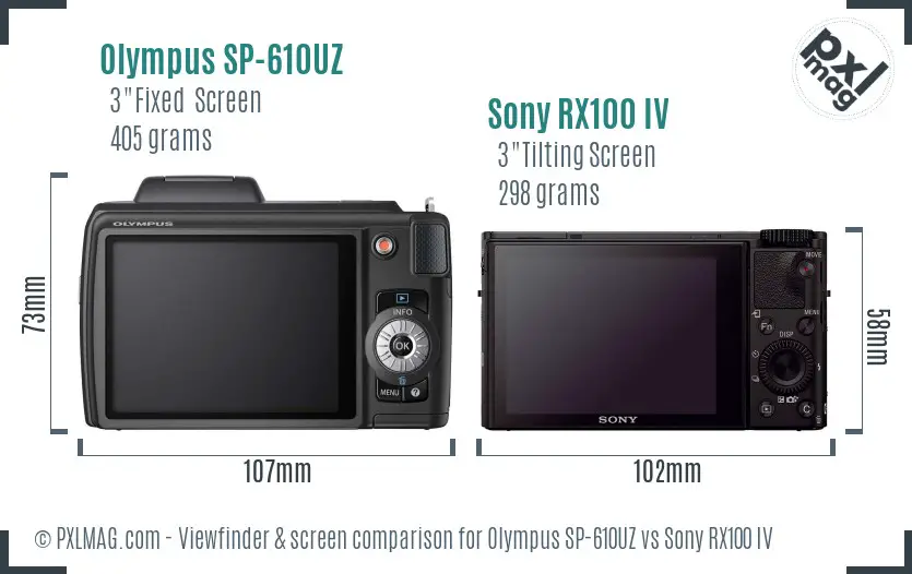 Olympus SP-610UZ vs Sony RX100 IV Screen and Viewfinder comparison