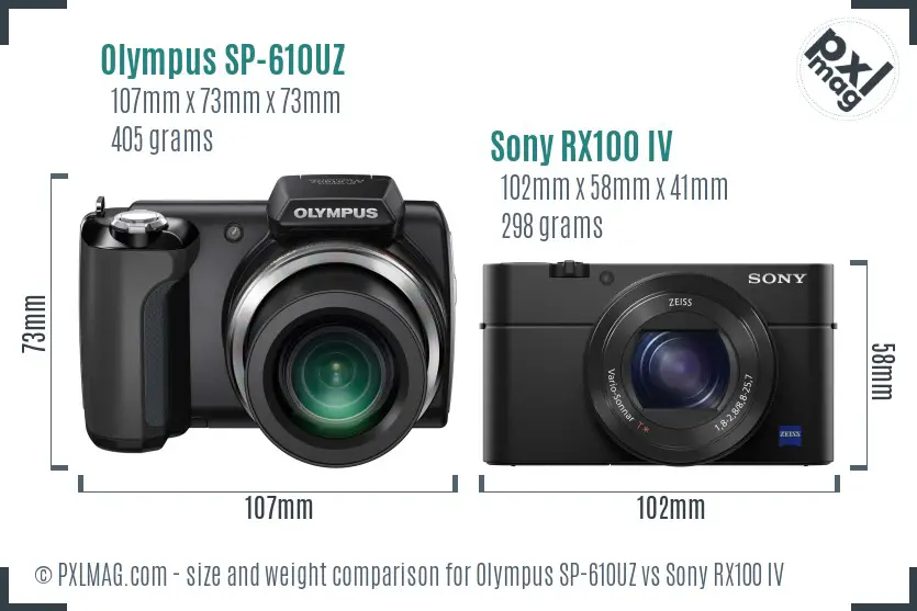 Olympus SP-610UZ vs Sony RX100 IV size comparison