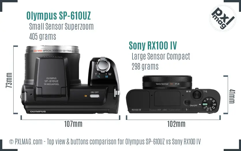 Olympus SP-610UZ vs Sony RX100 IV top view buttons comparison