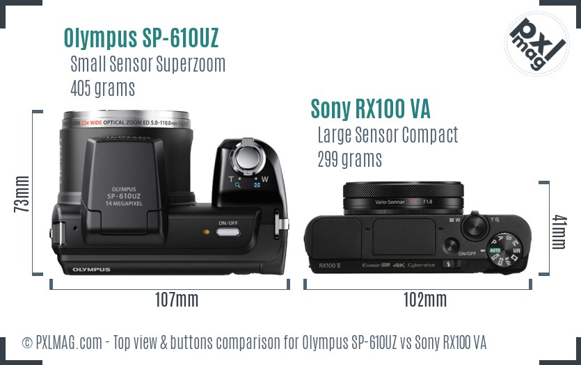 Olympus SP-610UZ vs Sony RX100 VA top view buttons comparison