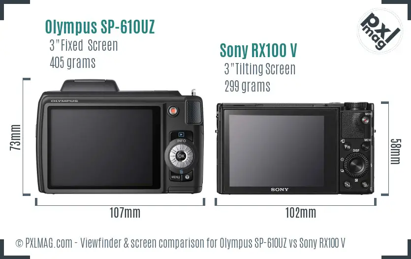 Olympus SP-610UZ vs Sony RX100 V Screen and Viewfinder comparison
