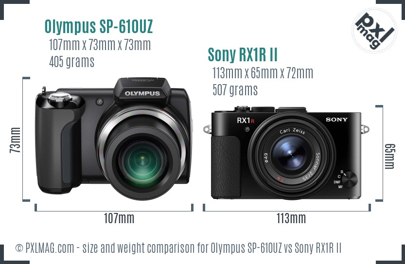 Olympus SP-610UZ vs Sony RX1R II size comparison
