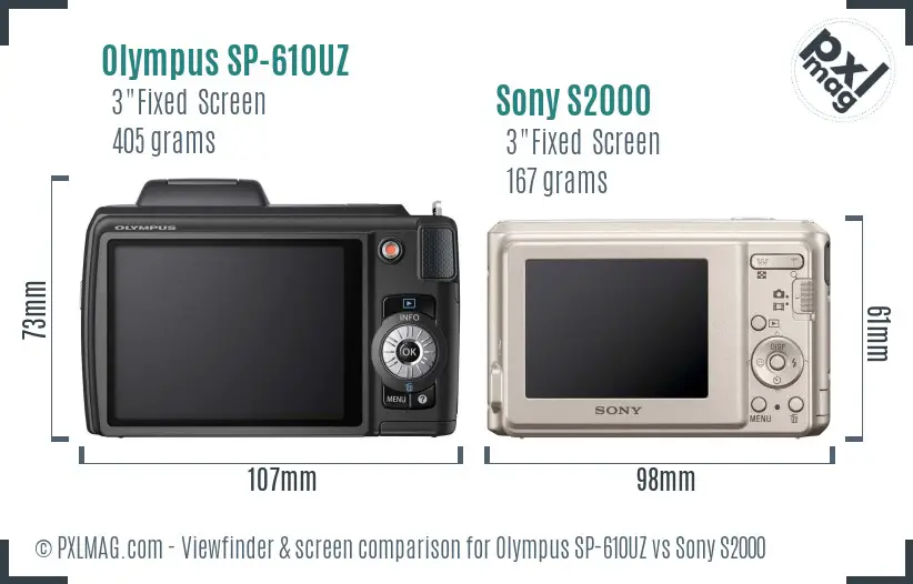 Olympus SP-610UZ vs Sony S2000 Screen and Viewfinder comparison