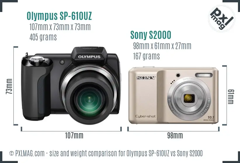 Olympus SP-610UZ vs Sony S2000 size comparison
