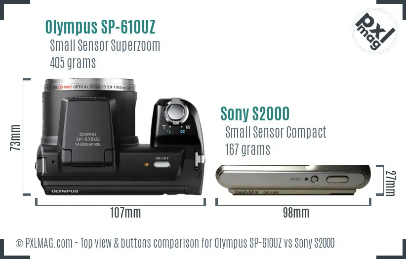 Olympus SP-610UZ vs Sony S2000 top view buttons comparison