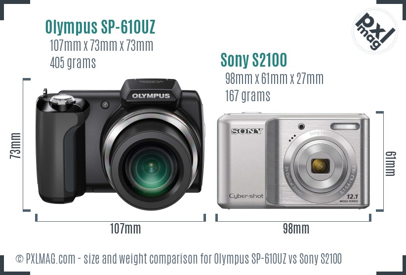 Olympus SP-610UZ vs Sony S2100 size comparison