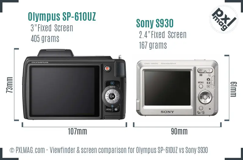 Olympus SP-610UZ vs Sony S930 Screen and Viewfinder comparison