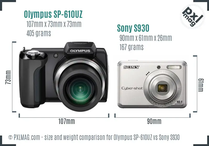 Olympus SP-610UZ vs Sony S930 size comparison