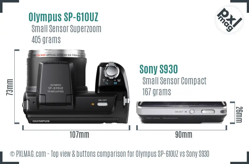 Olympus SP-610UZ vs Sony S930 top view buttons comparison