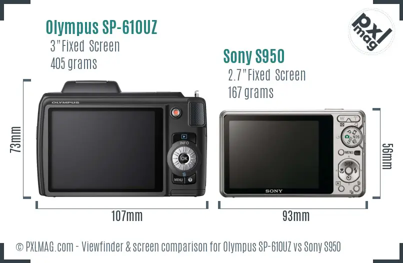 Olympus SP-610UZ vs Sony S950 Screen and Viewfinder comparison