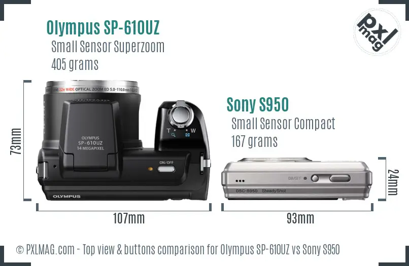 Olympus SP-610UZ vs Sony S950 top view buttons comparison