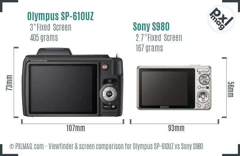 Olympus SP-610UZ vs Sony S980 Screen and Viewfinder comparison