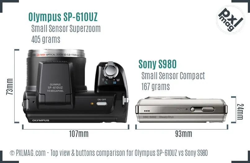 Olympus SP-610UZ vs Sony S980 top view buttons comparison