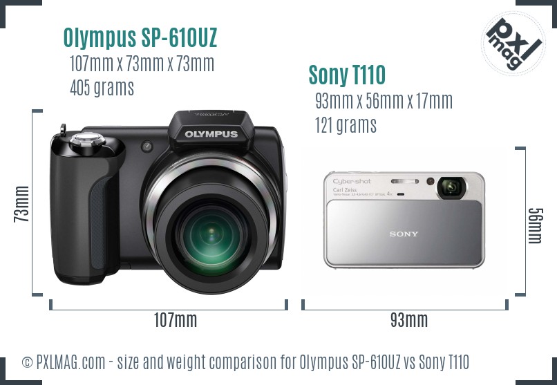 Olympus SP-610UZ vs Sony T110 size comparison