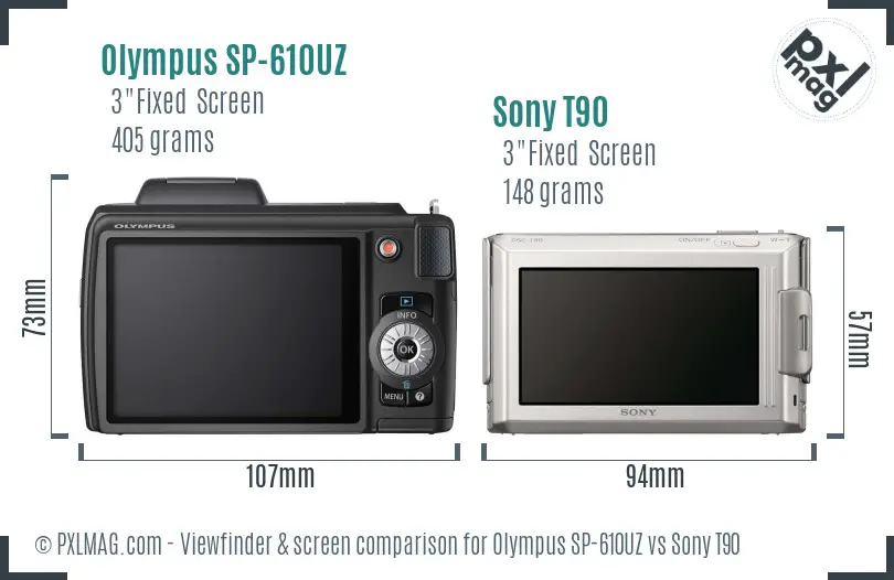 Olympus SP-610UZ vs Sony T90 Screen and Viewfinder comparison Olympus SP-610UZ vs Sony T90 Screen and Viewfinder comparison