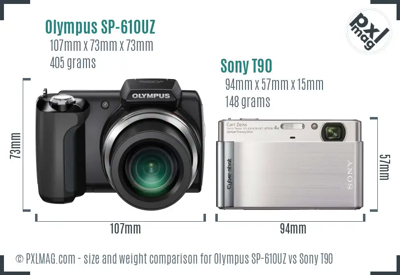 Olympus SP-610UZ vs Sony T90 size comparison Olympus SP-610UZ vs Sony T90 size comparison