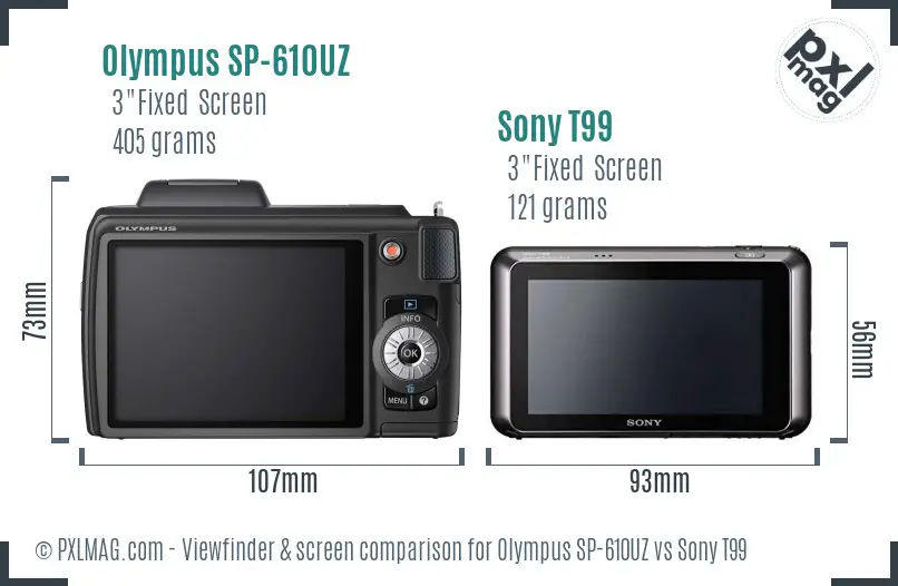 Olympus SP-610UZ vs Sony T99 Screen and Viewfinder comparison