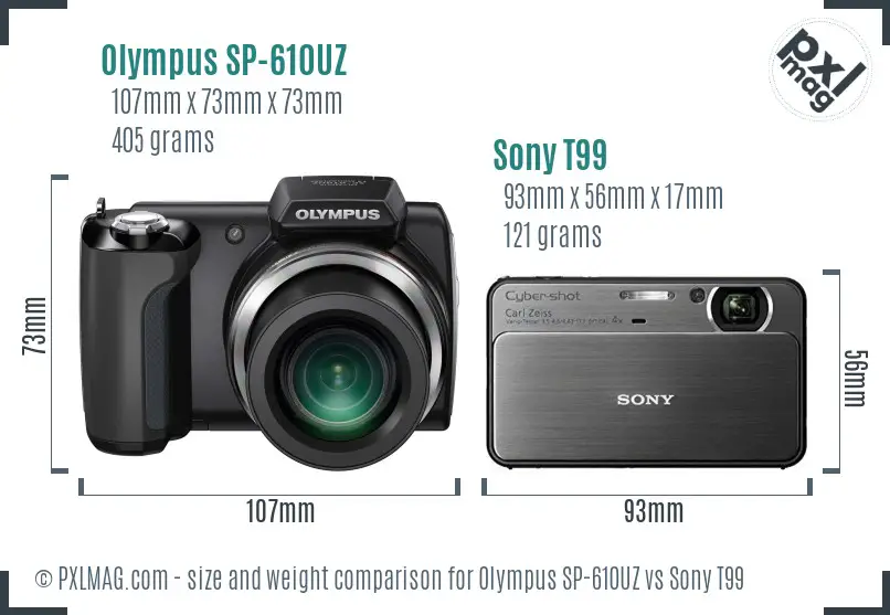 Olympus SP-610UZ vs Sony T99 size comparison