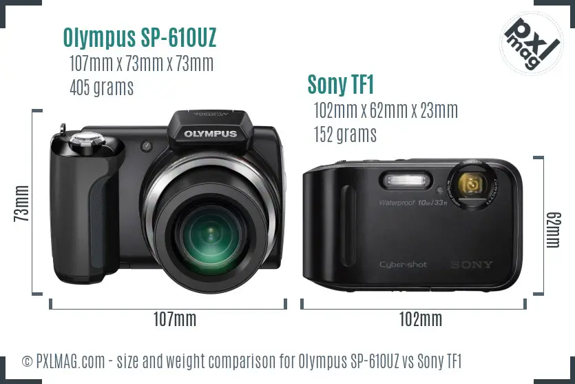 Olympus SP-610UZ vs Sony TF1 size comparison