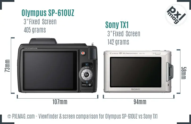 Olympus SP-610UZ vs Sony TX1 Screen and Viewfinder comparison