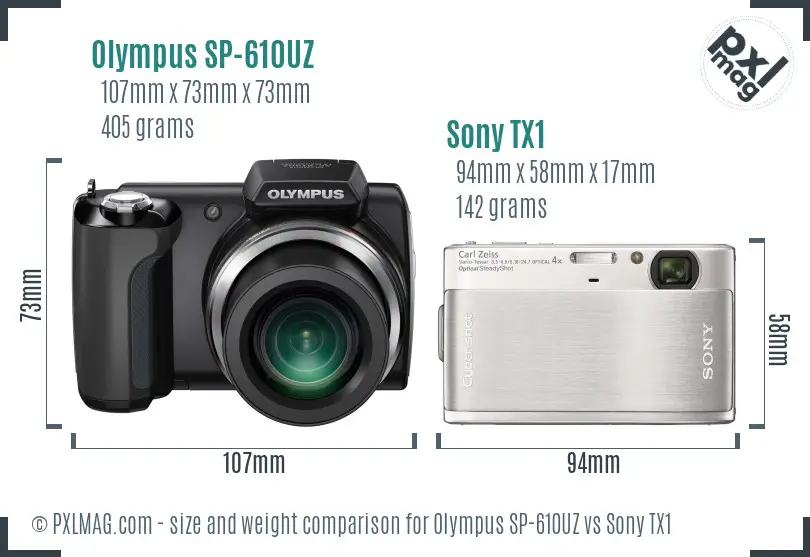 Olympus SP-610UZ vs Sony TX1 size comparison