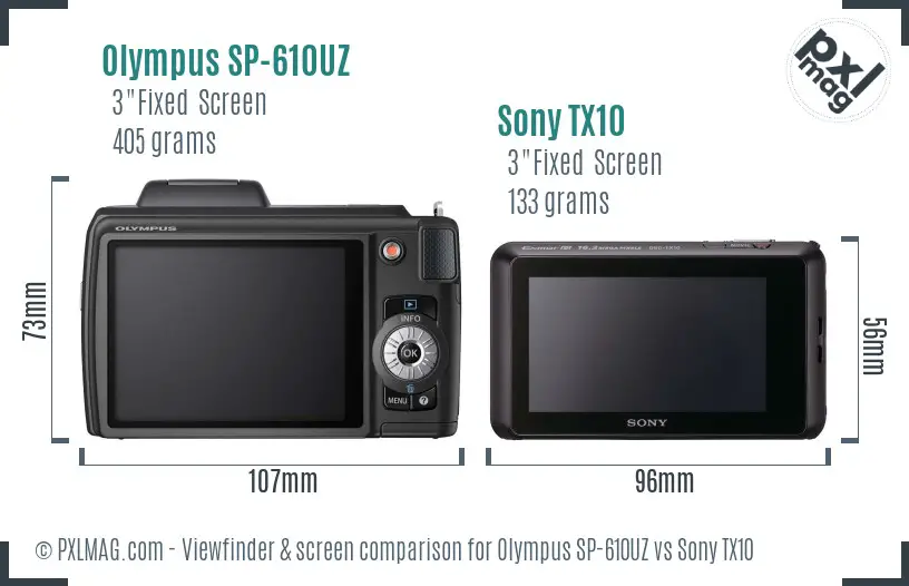Olympus SP-610UZ vs Sony TX10 Screen and Viewfinder comparison