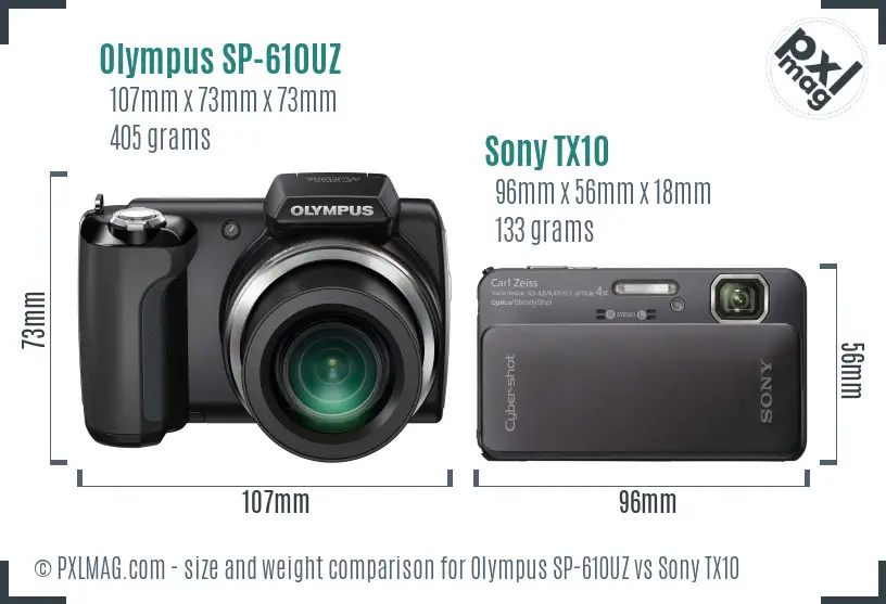 Olympus SP-610UZ vs Sony TX10 size comparison