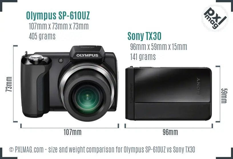 Olympus SP-610UZ vs Sony TX30 size comparison