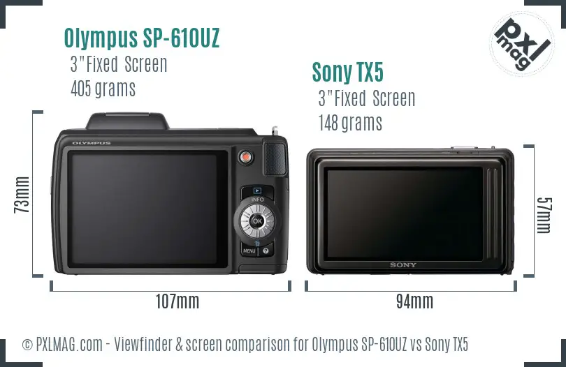 Olympus SP-610UZ vs Sony TX5 Screen and Viewfinder comparison